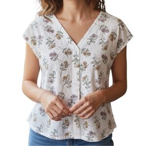 Cynthia Rowley Eyelet Floral Button Down Blouse